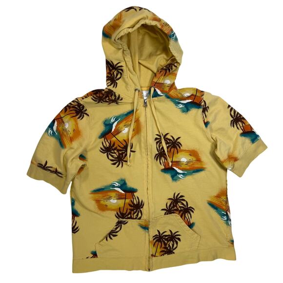 Y2K No Boundaries Hawaiian Zip Hoodie Short Sleeve Sweatshirt Women’s XXL - Picture 1 of 5